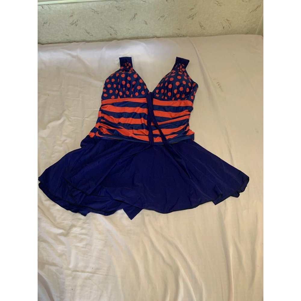 3XL Red and Blue Striped one piece swimsuit Skirted